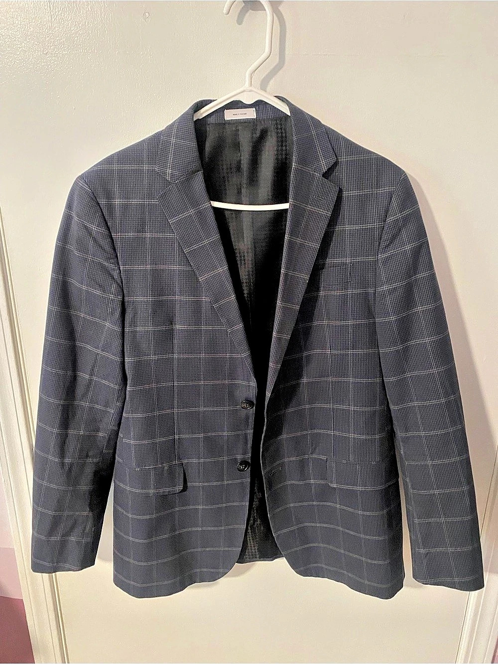 JF J.Ferrar Plaid Sport Coat Gray 40R Slim Fit